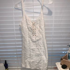 white super down mini dress